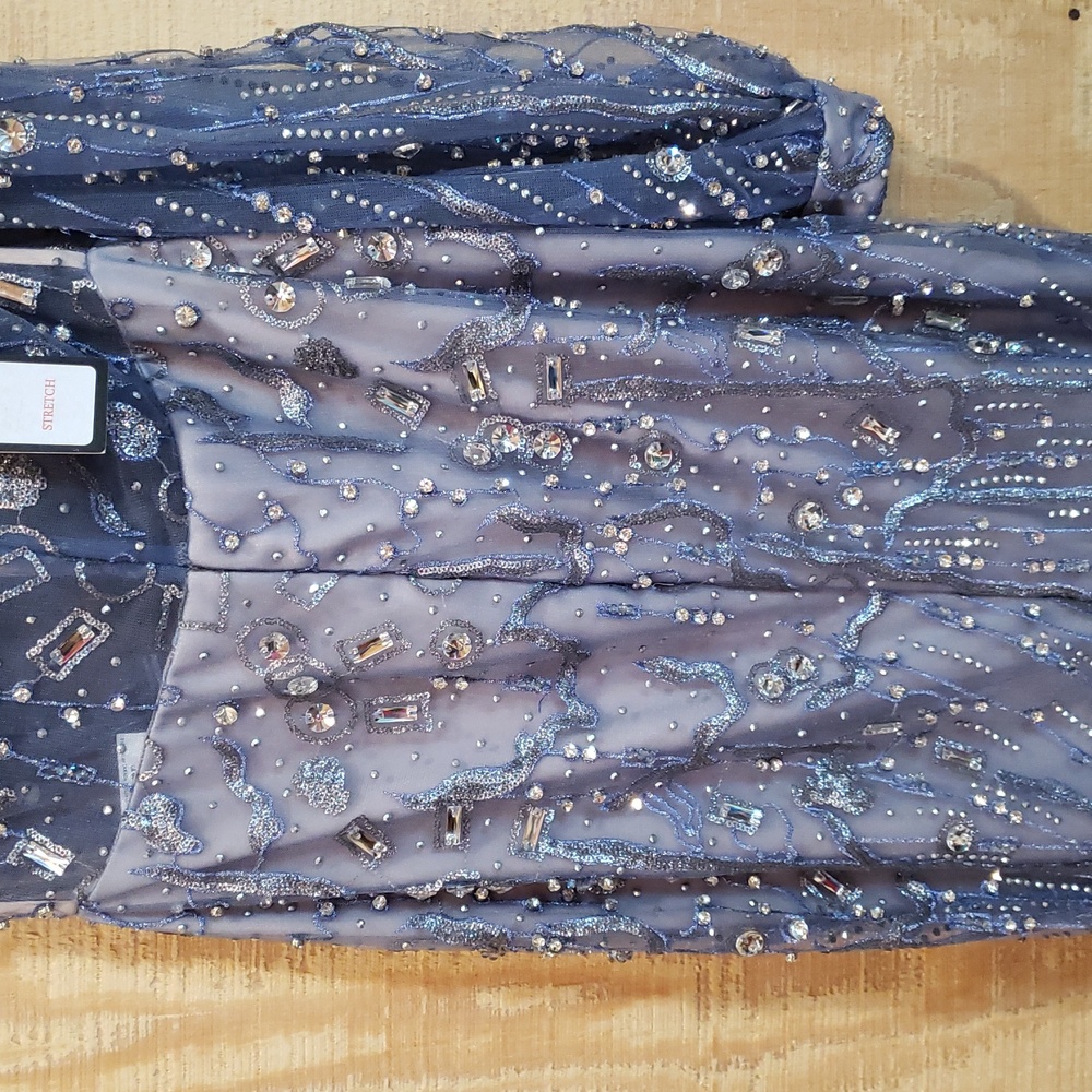 Alexander By Daymor NEW Blue Beaded Embellished Maxi Gown Dress Sz 6 #1369 - Picture 15 of 16
